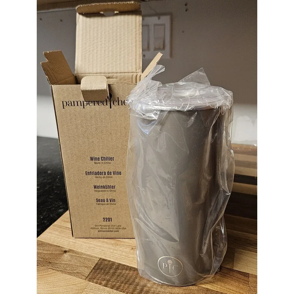 NIB Pampered Chef Wine Chiller Champagne Cooler Gray with Lid #2201